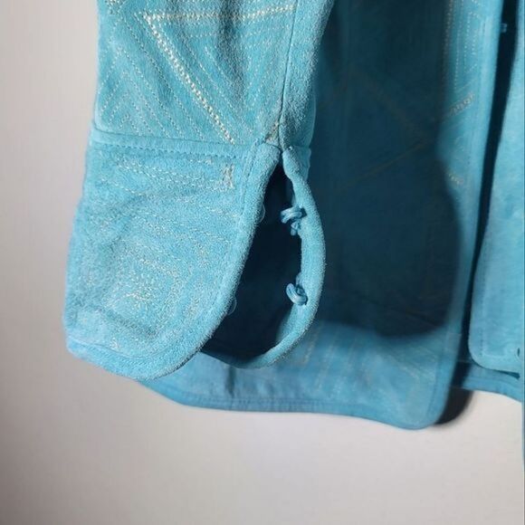 Pamela McCoy Leather Vintage Teal Suede Jacket RARE - Picture 11 of 11
